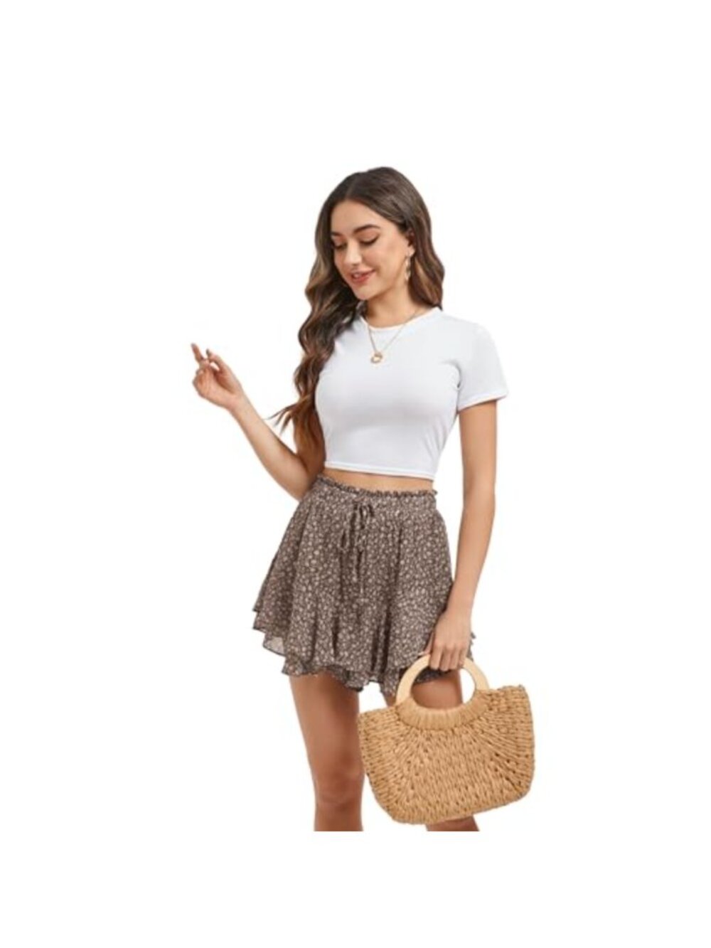 Women's Flowy Chiffon Ruffle Hem High Waisted Butterfly Shorts - Picture 2 of 6